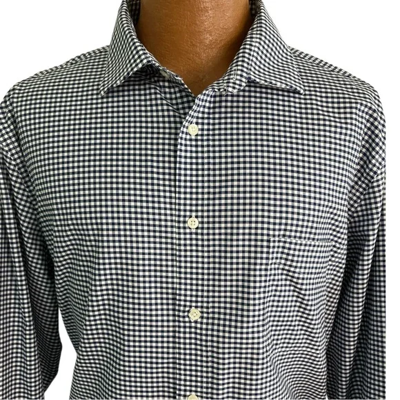 Lauren Ralph Lauren Mens Long Sleeve Regular Fit Navy White Checkered Shirt XL - Picture 2 of 6